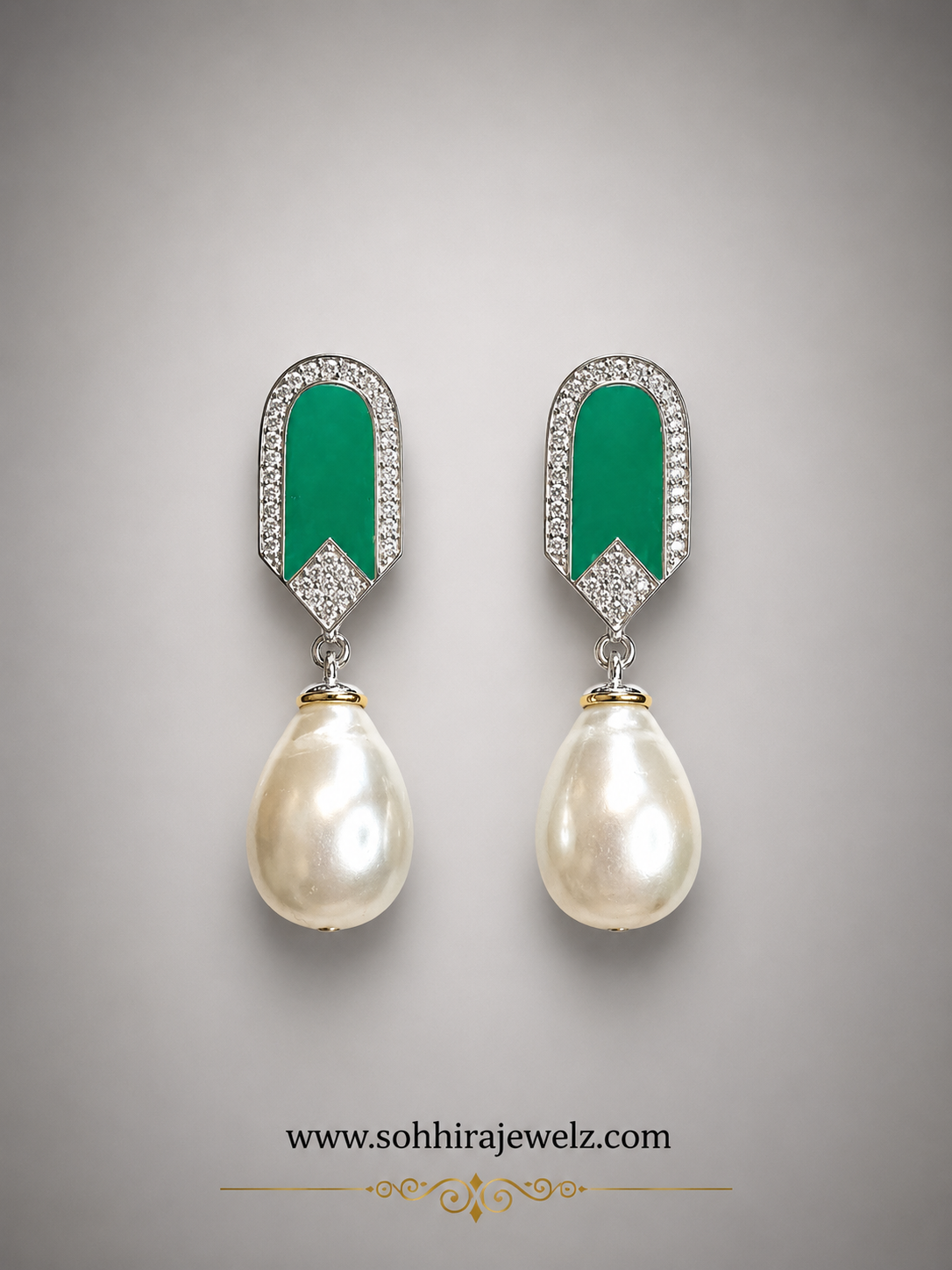 Emerald Pearl Drop Earrings