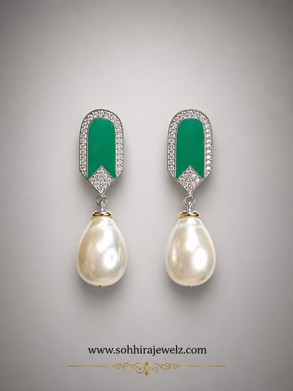 Emerald Pearl Drop Earrings