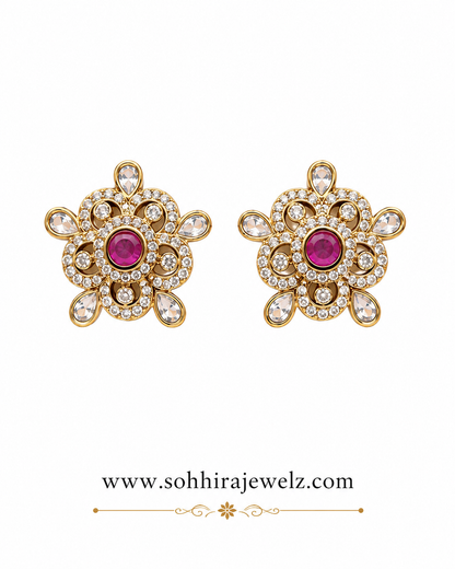 Ruby Polki Floral Stud Earrings