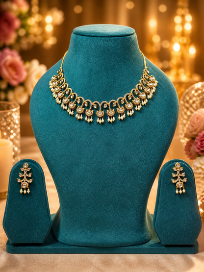 Pearl Cascade Polki Necklace Set