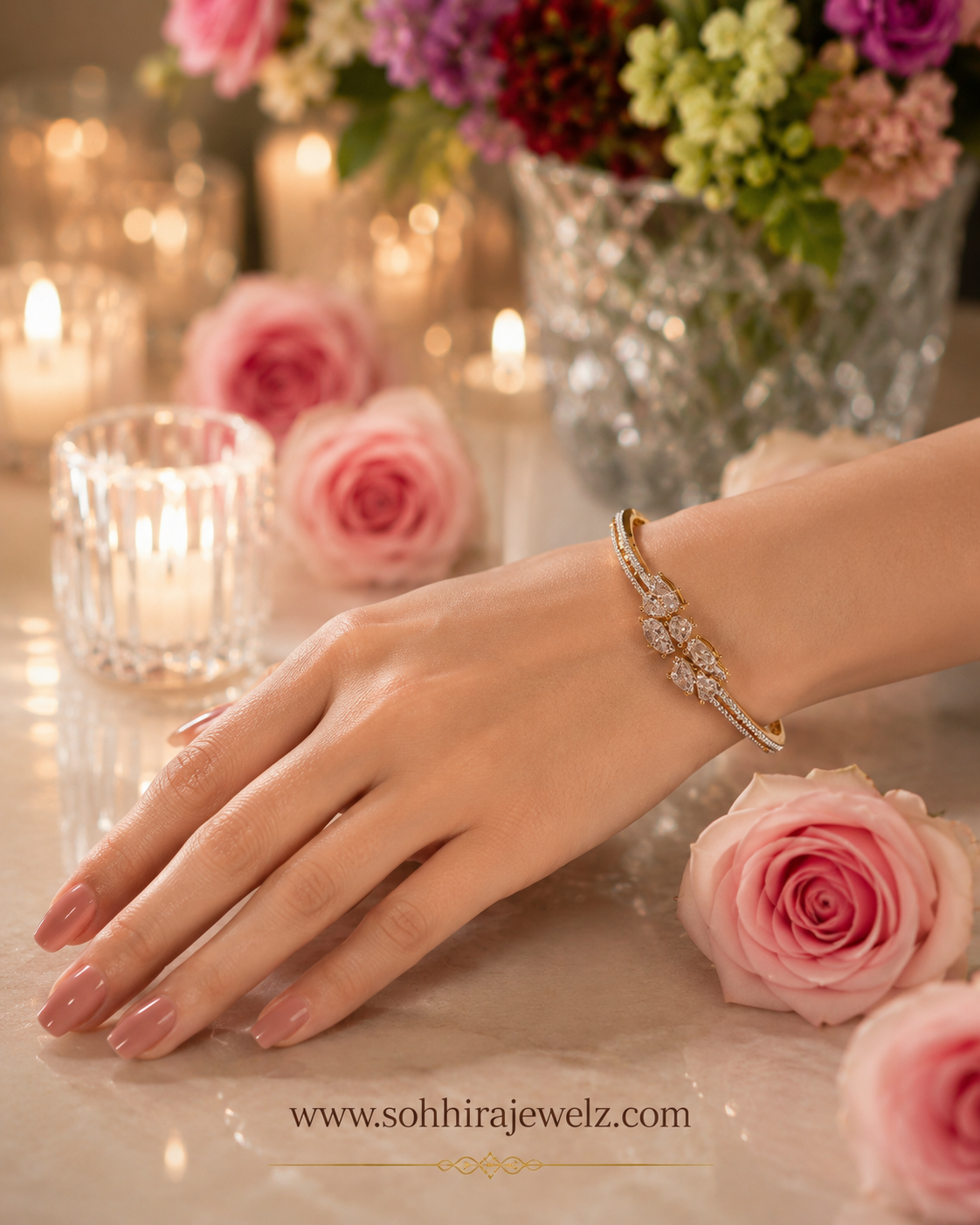 Diamond Cluster Gold Cuff Bracelet