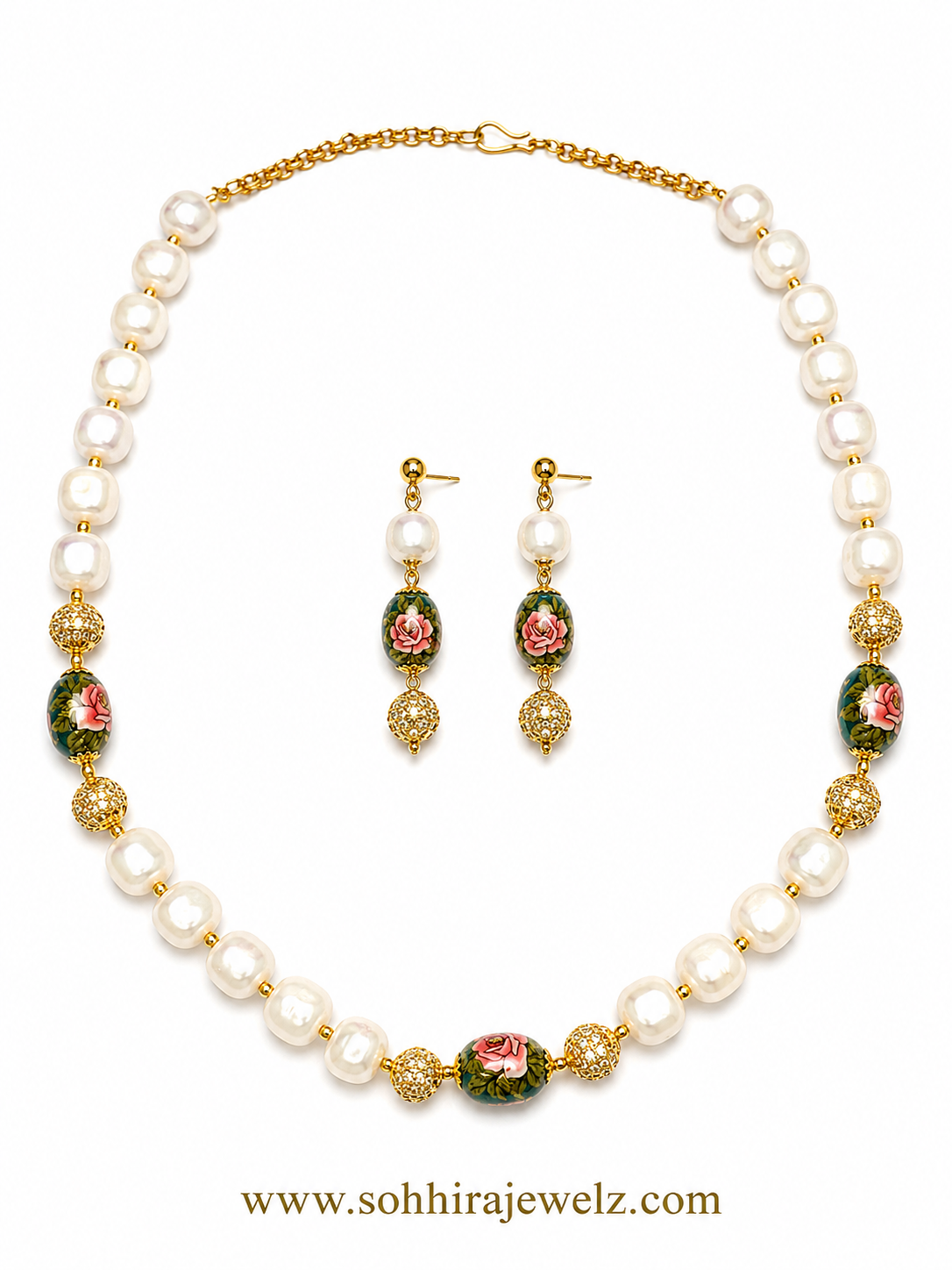 Rose Pearl Necklace Set