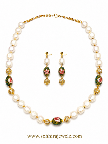 Rose Pearl Necklace Set