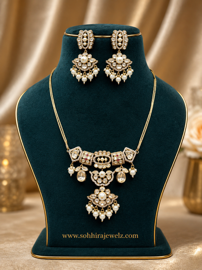 Polki Pearl Pendant & Earring Set