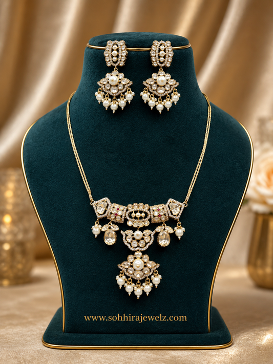 Polki Pearl Pendant & Earring Set