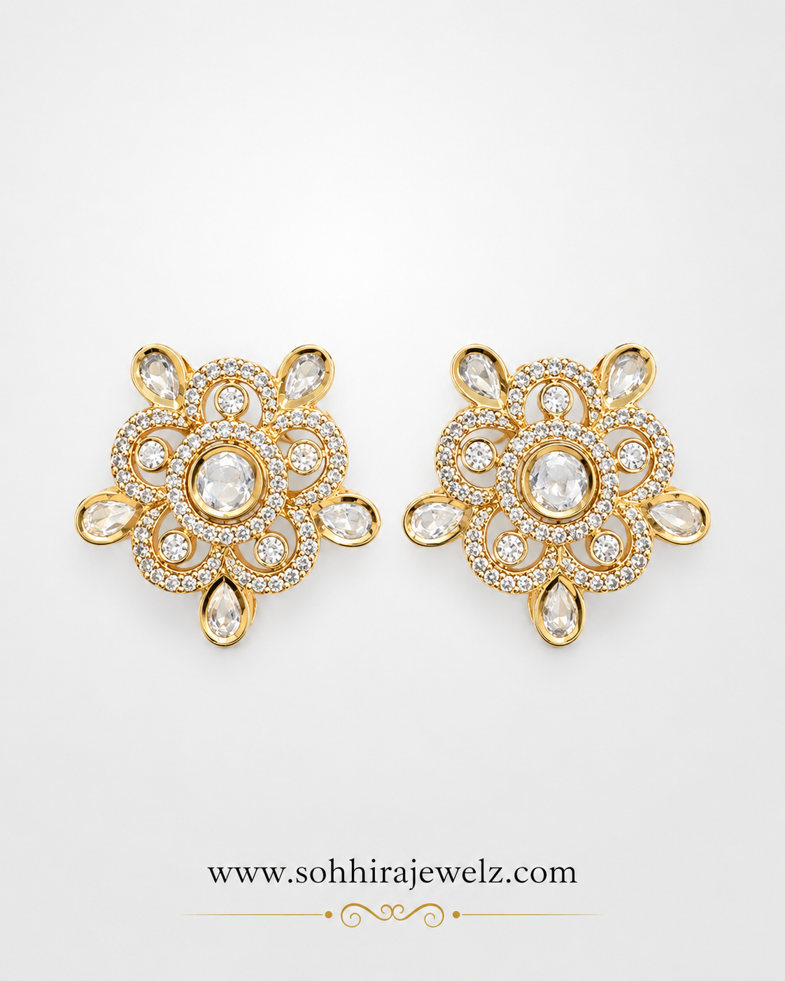 Pearl Blossom Polki Stud Earrings