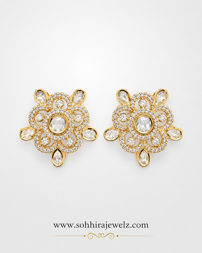 Pearl Blossom Polki Stud Earrings