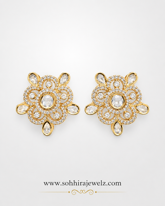Pearl Blossom Polki Stud Earrings