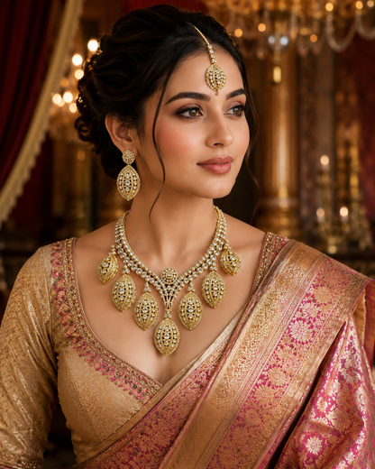 Golden Leaf Polki Necklace