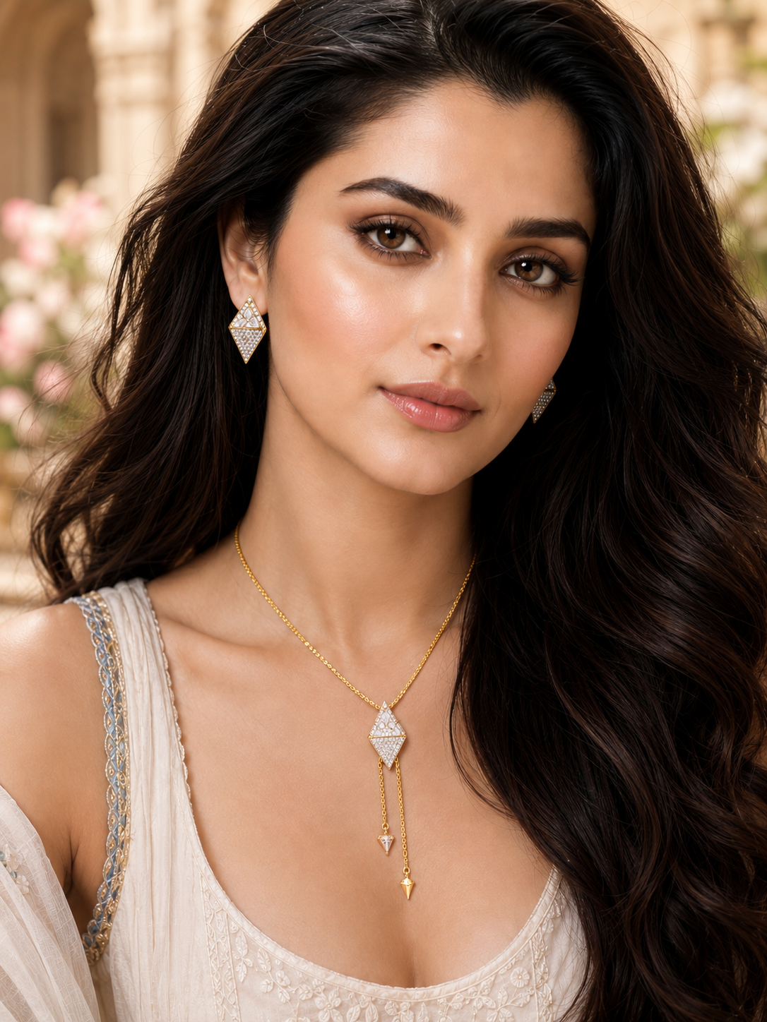 Sohhira Geometric Diamond Kite Pendant Set