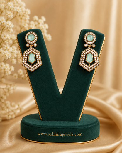 Mint Hexagon Crystal Pendant Set