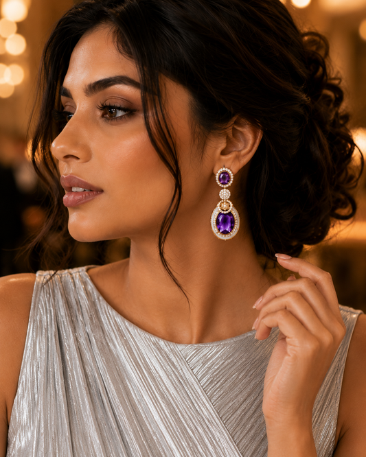 Amethyst Oval Gold Drop Earrings