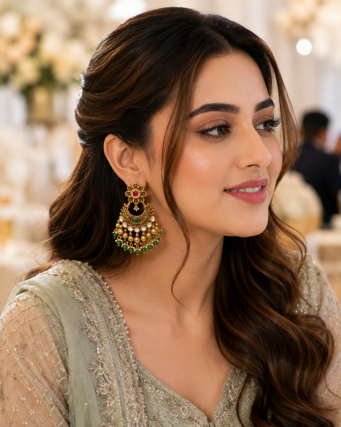 Emerald Kundan Chandbali