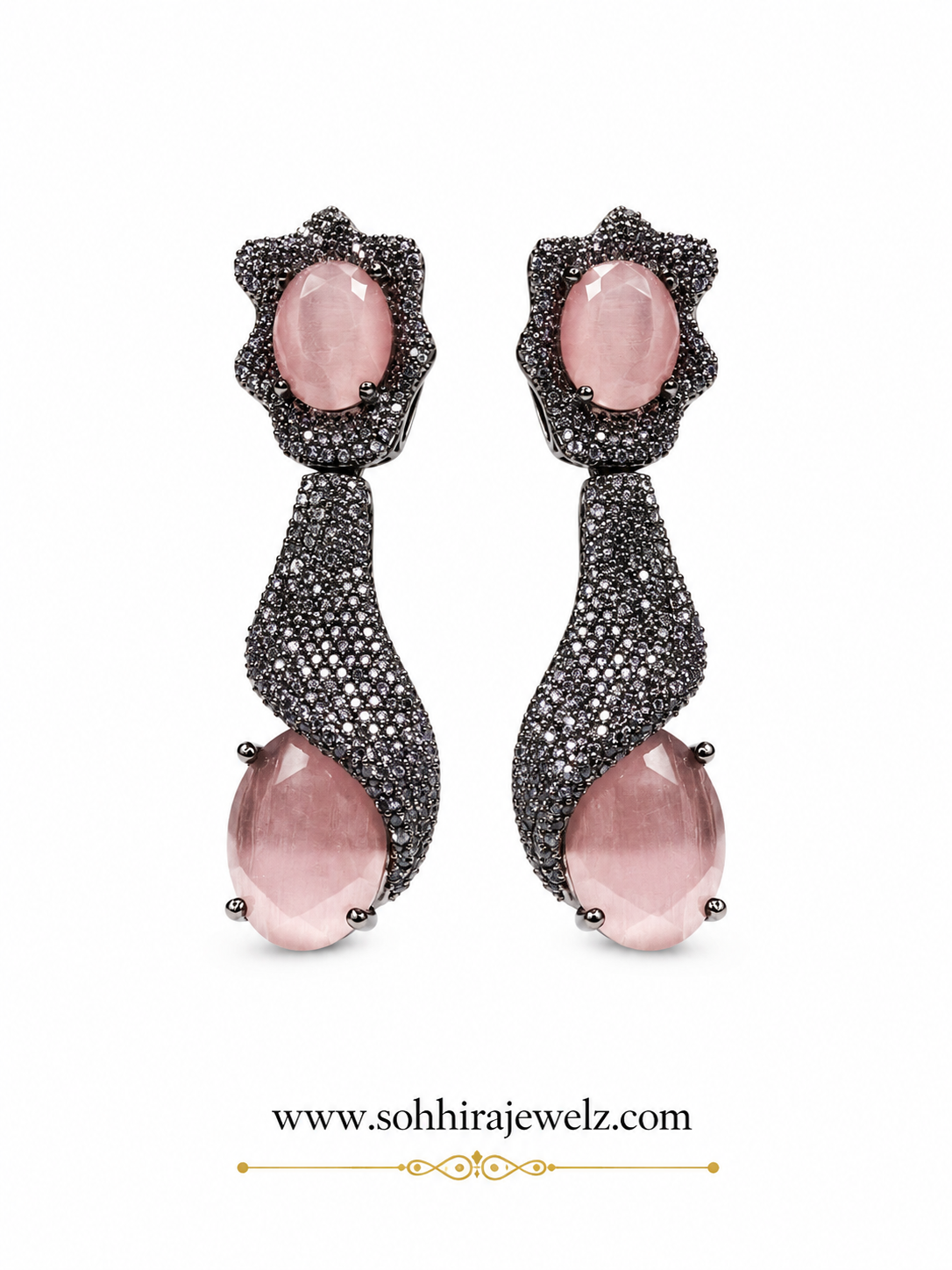Rose Quartz Noir Drop Earrings