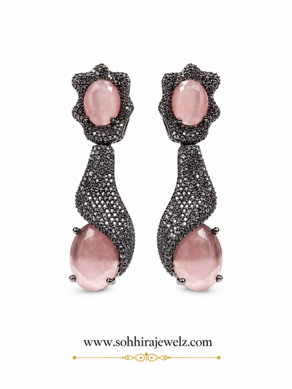 Rose Quartz Noir Drop Earrings