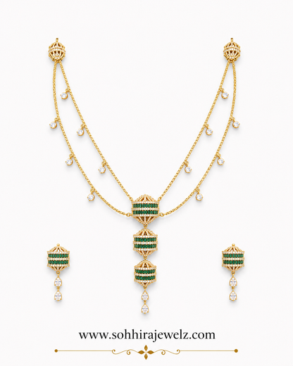 Emerald Lantern Diamond Necklace Set full set flat lay on white background