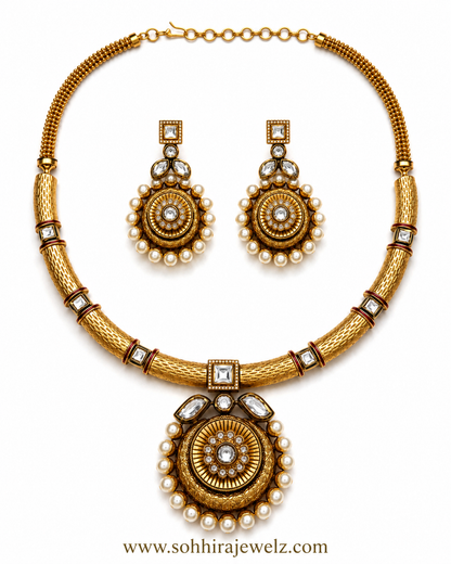 Antique Gold Polki Pearl Necklace