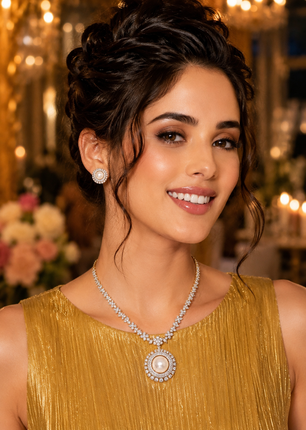 Luna Pearl Diamond Necklace Set