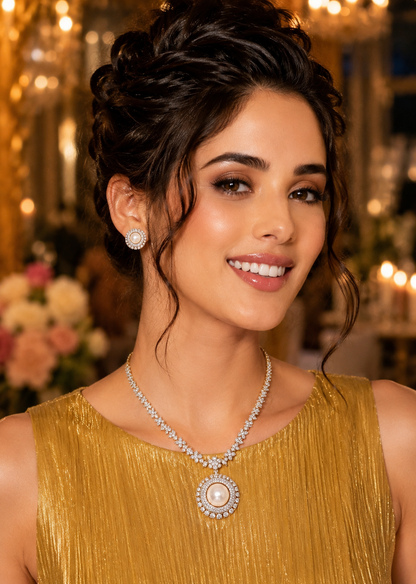 Luna Pearl Diamond Necklace Set