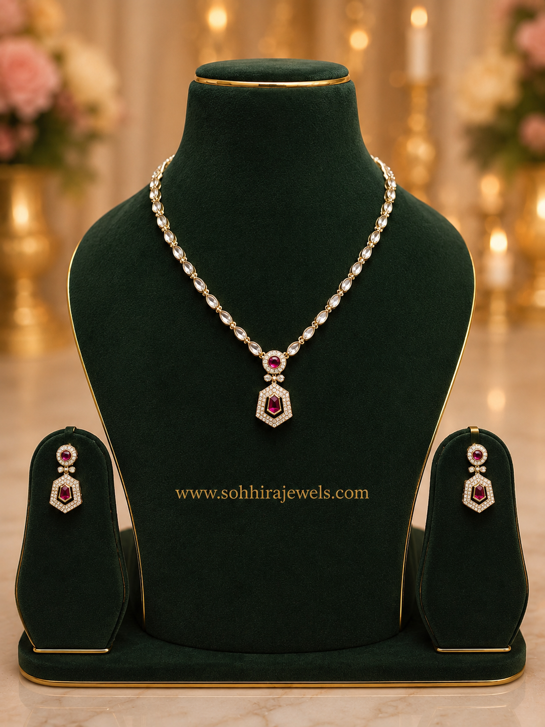 Red Crimson Sovereign Pendant Set