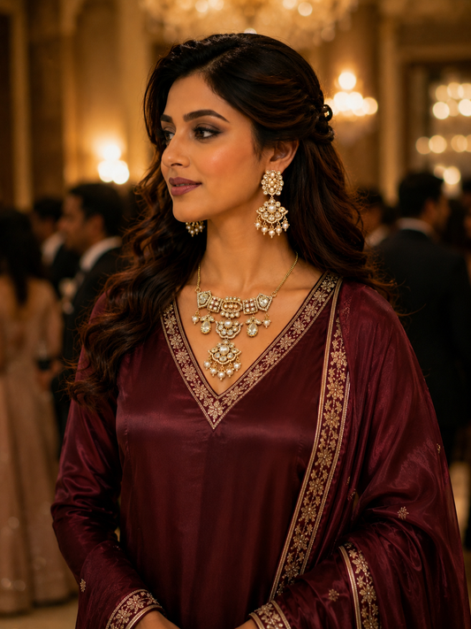 Polki Pearl Pendant & Earring Set