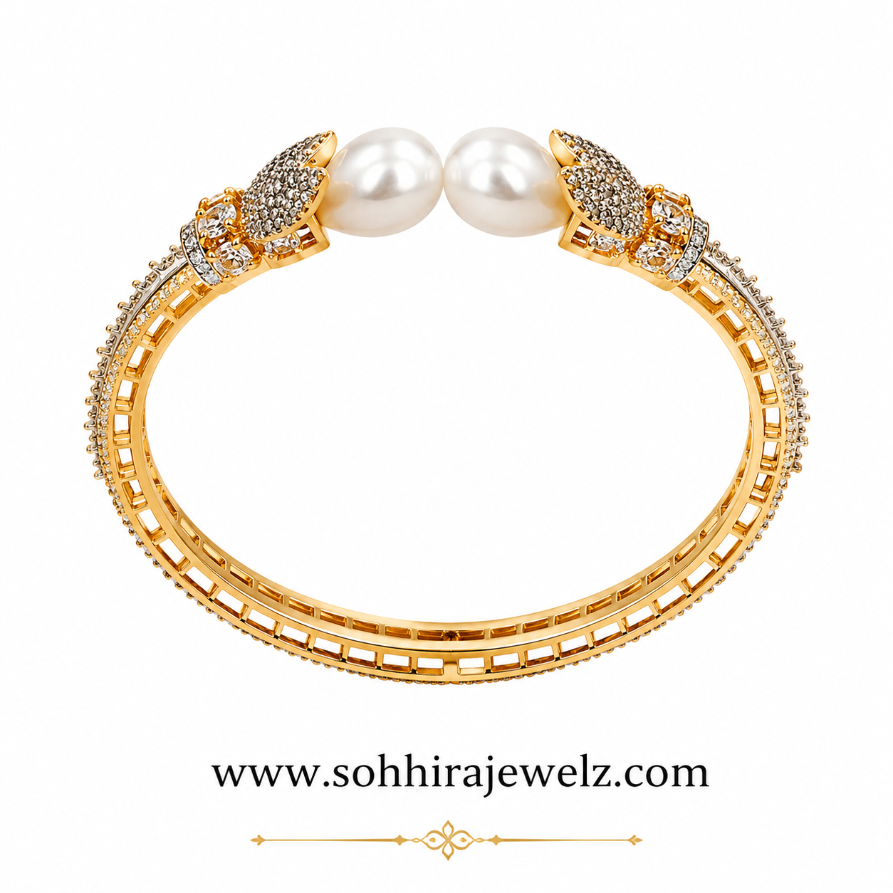 Pearl Crown Gold Cuff Bracelet