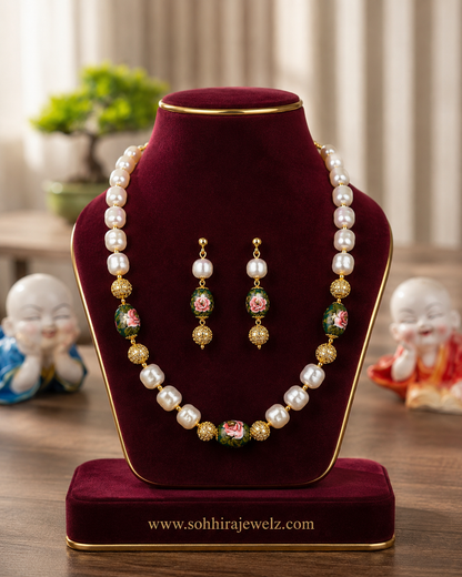 Rose Pearl Necklace Set
