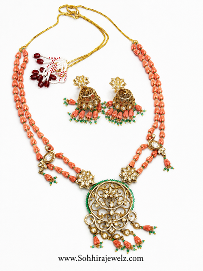 Coral Bloom Kundan Necklace