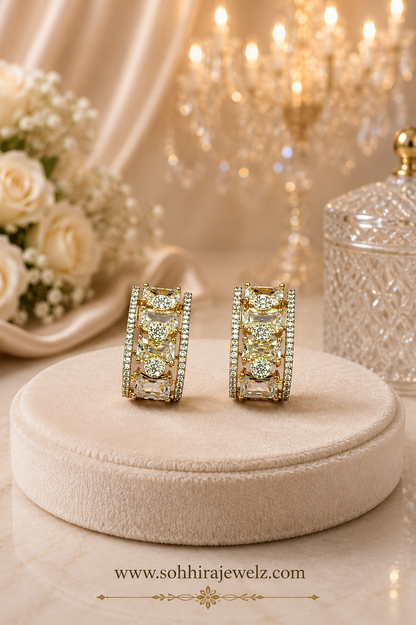 Golden Dewdrop Baguette Earrings