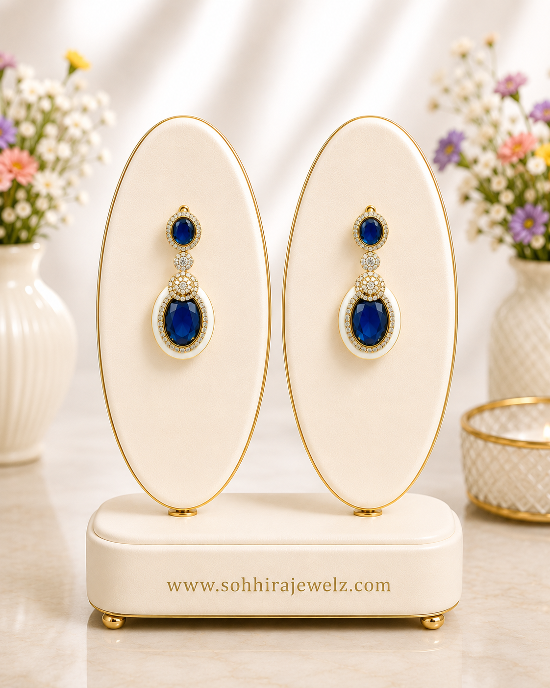 Sapphire Oval Gold Drop Earrings