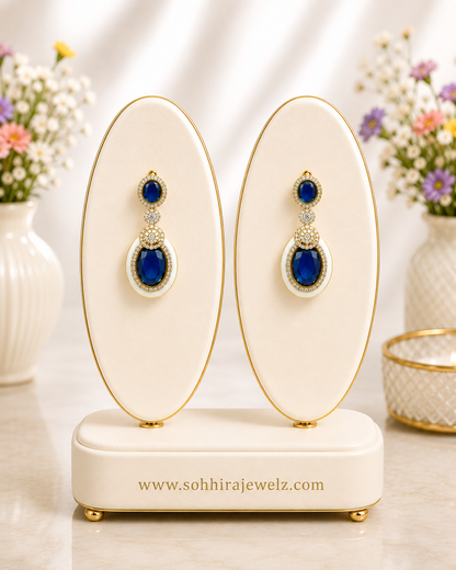 Sapphire Oval Gold Drop Earrings