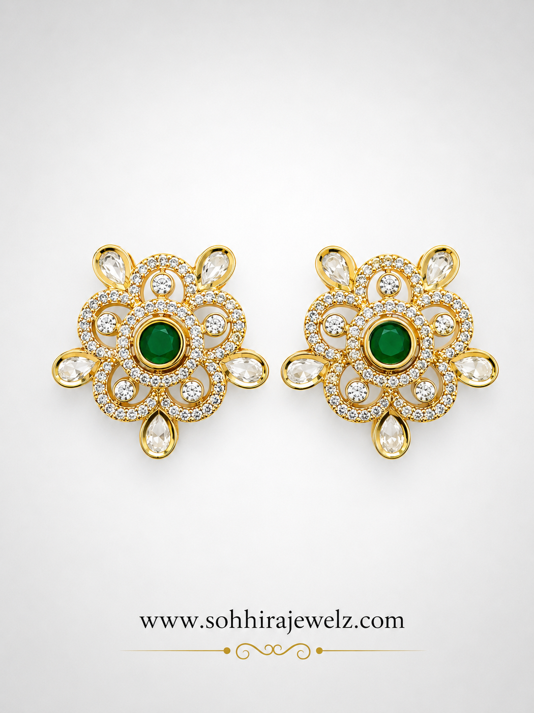 Emerald Blossom Polki Stud Earrings