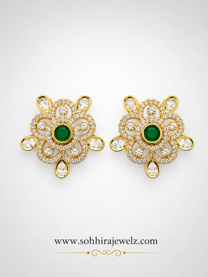 Emerald Blossom Polki Stud Earrings
