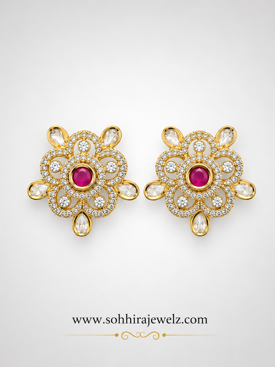 Ruby Blossom Polki Stud Earrings
