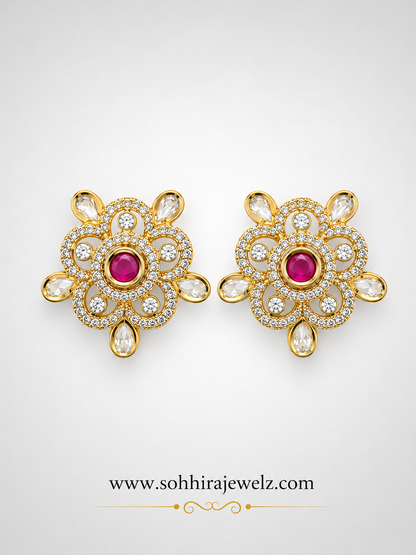Ruby Blossom Polki Stud Earrings