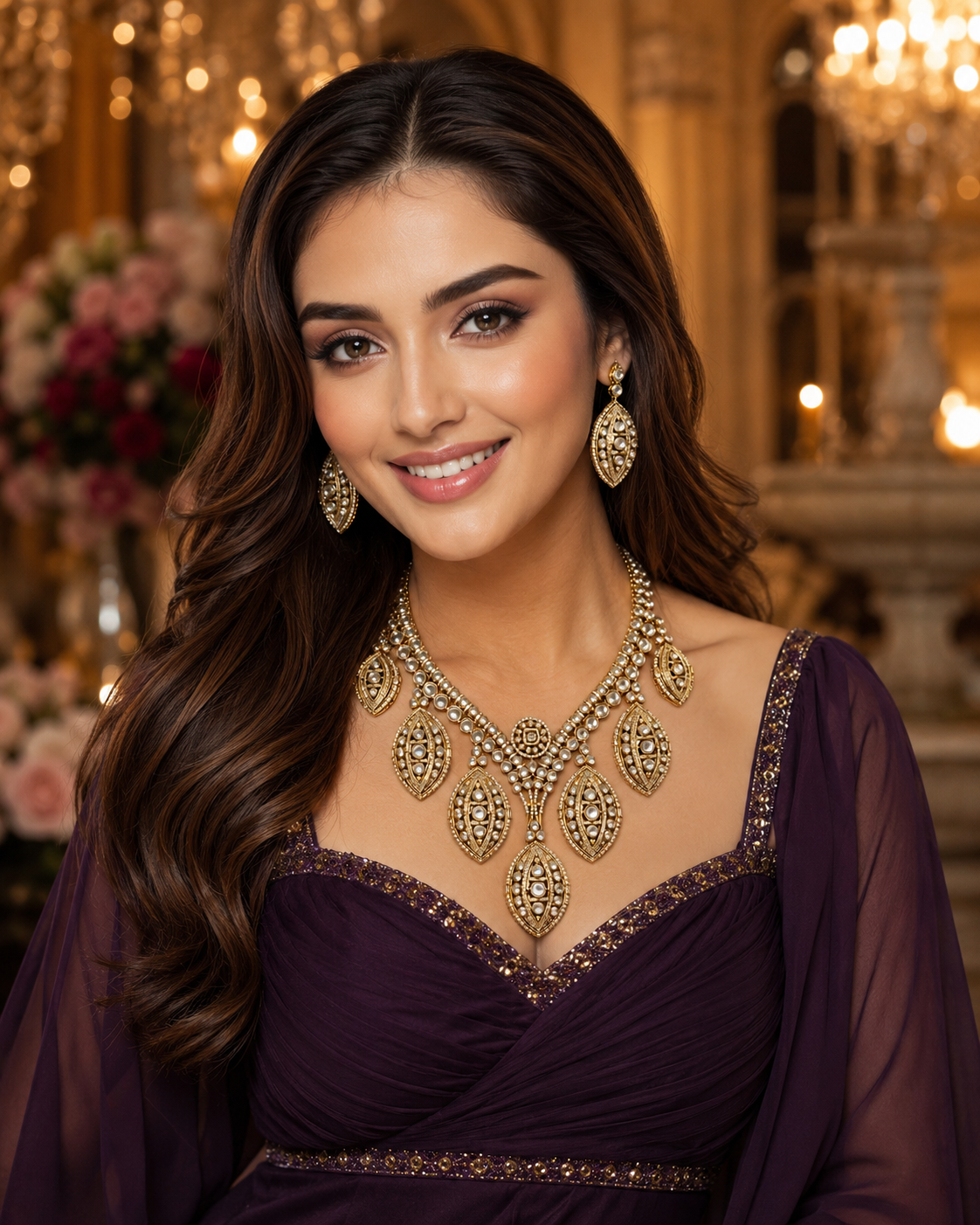 Golden Leaf Polki Necklace