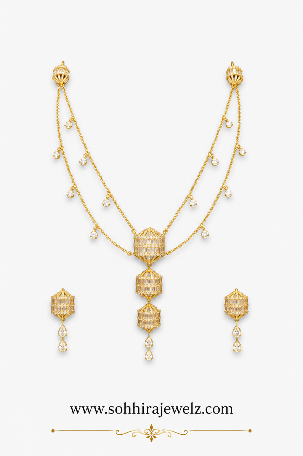 Diamond Lantern Necklace Set product flat lay on white background