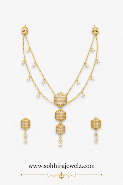 Diamond Lantern Necklace Set product flat lay on white background