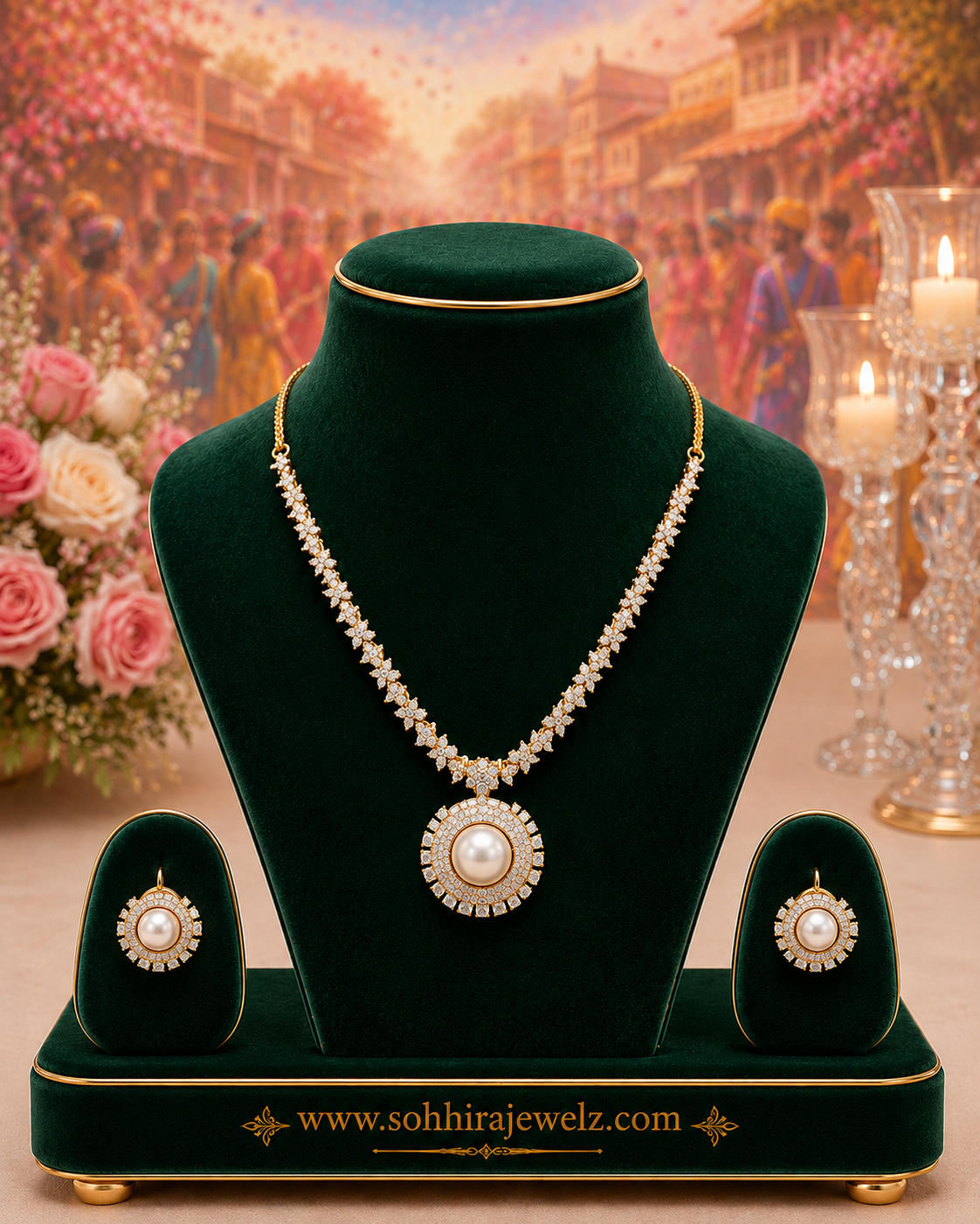 Luna Pearl Diamond Necklace Set
