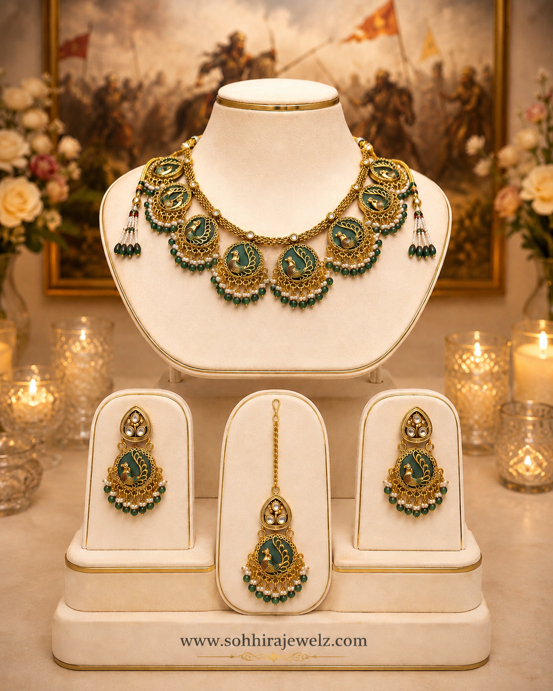 Emerald Plume Meenakari Necklace