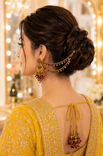 Ruby Chandbali Hair Chain Earrings