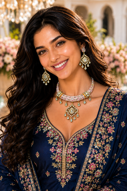 Pink Polki Meenakari Necklace (HASLI)