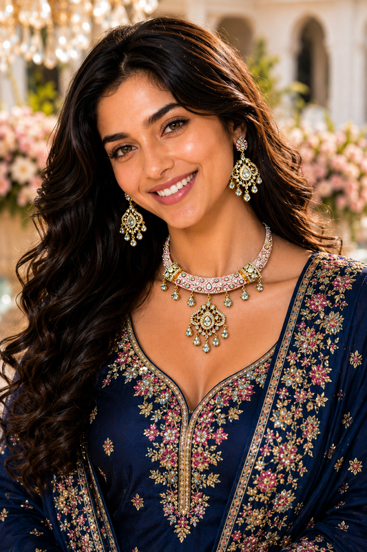 Pink Polki Meenakari Necklace (HASLI)