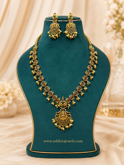 Lakshmi Temple Lotus Long Necklace Set
