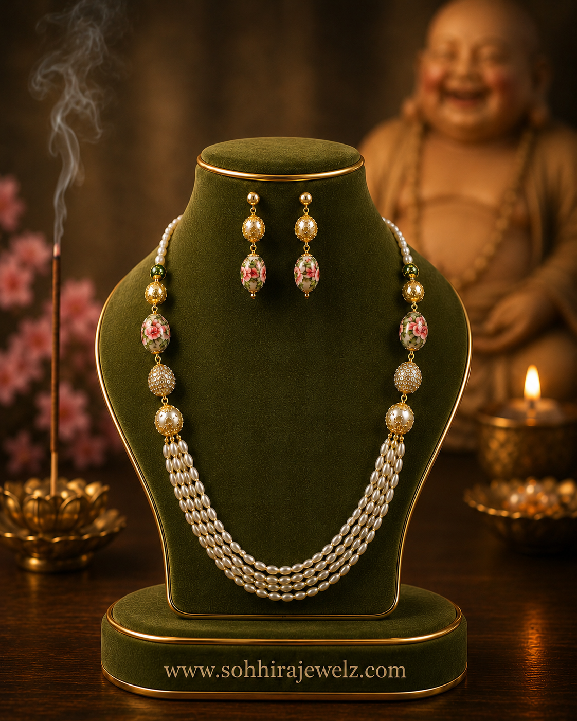 Gulbahar Meenakari Pearl Necklace & Earring Set