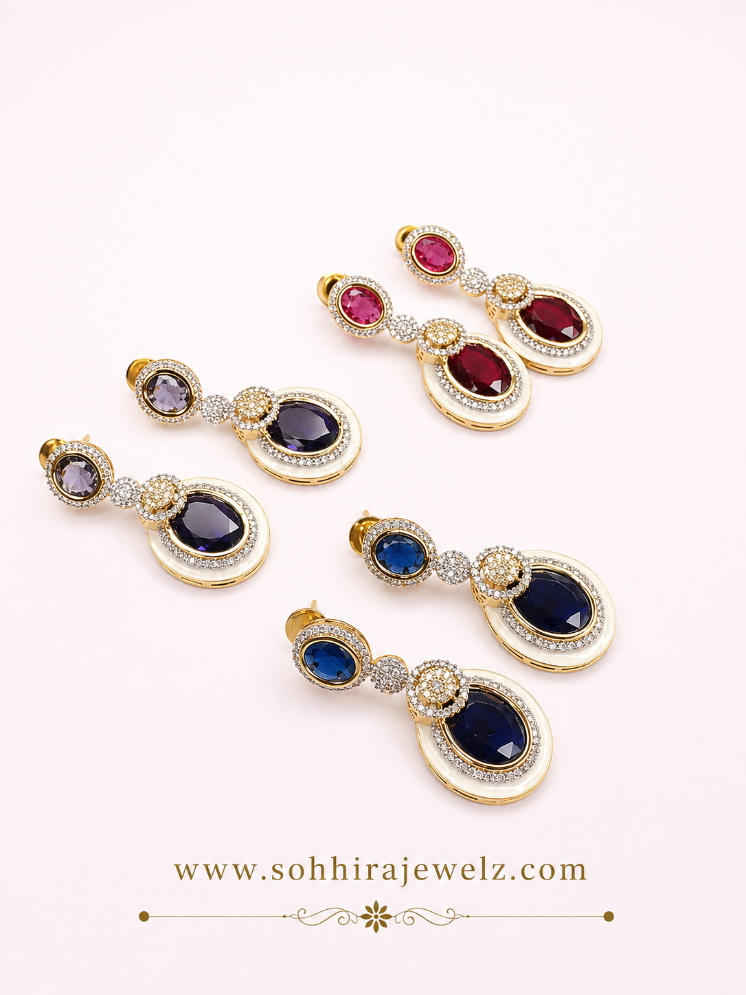 Ruby Oval Gold Drop Earrings