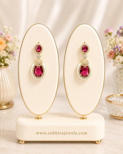 Ruby Oval Gold Drop Earrings