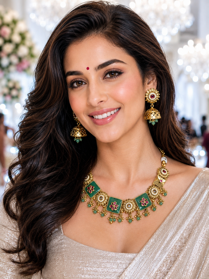 Emerald Square Meenakari Necklace