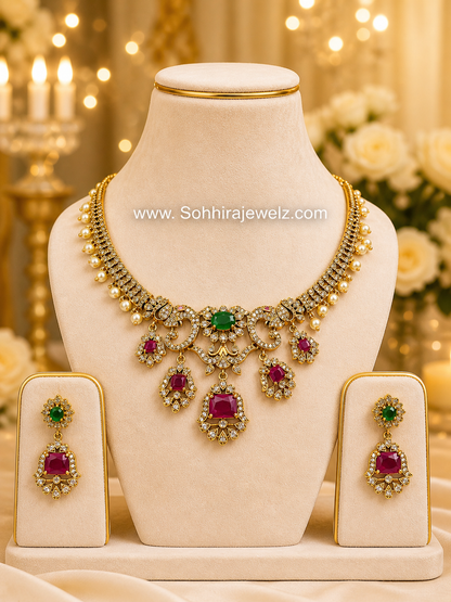 Meera Emerald Ruby Pearl Necklace