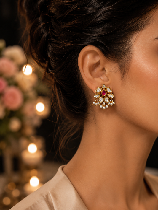 Ruby Kundan Stud Earrings